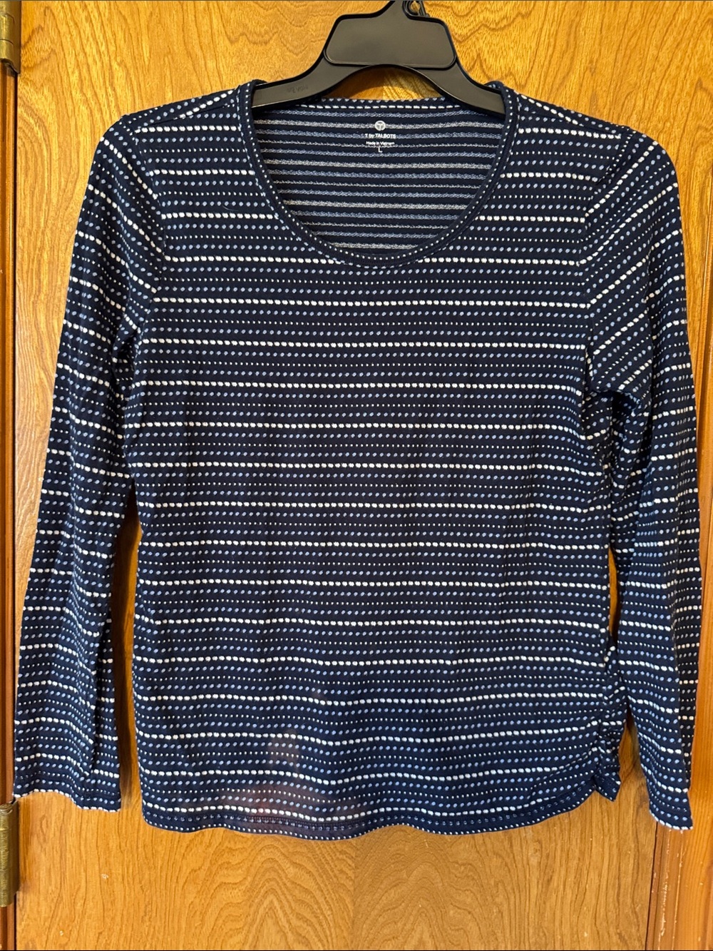 T by Talbot Women's Navy Dot-Stripe Long Sleeve Tee Size L